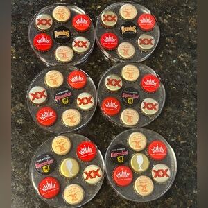 Set of 6-Beer Bottle Cap Resin Coasters in Red & Gold Colors Homeade